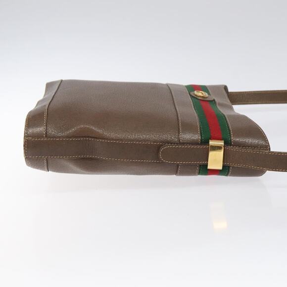 GUCCI Web Sherry Line Shoulder Bag Leather Brown Gold 001 01 13 001 01 13 - Picture 4 of 16